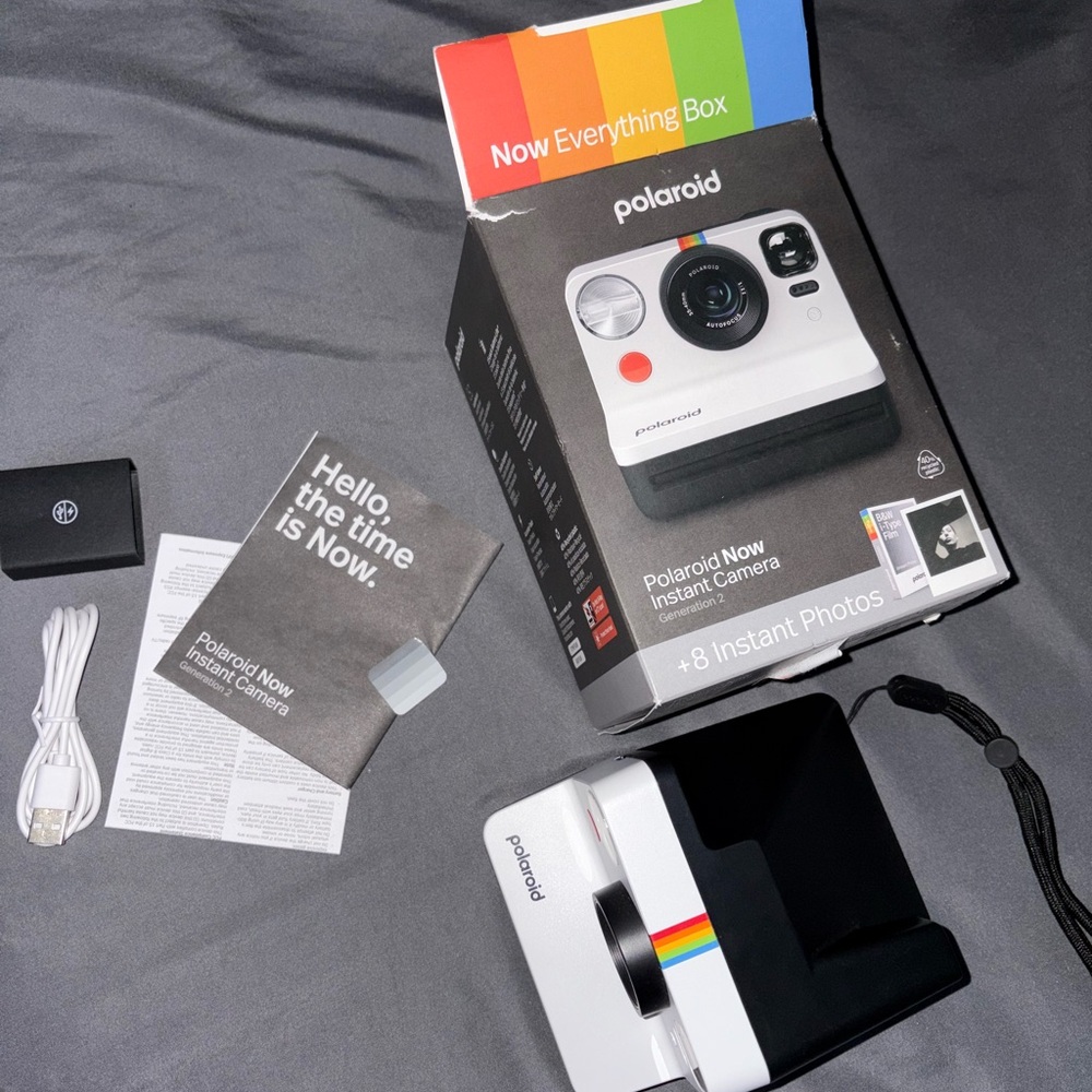 Polaroid Now Camera with Vibrant Rainbow Stripe